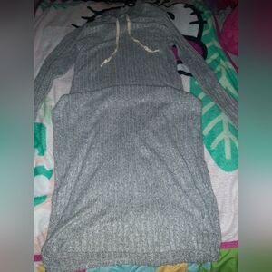 Fashion Nova Heather Gray Dress with Cream Drawstring